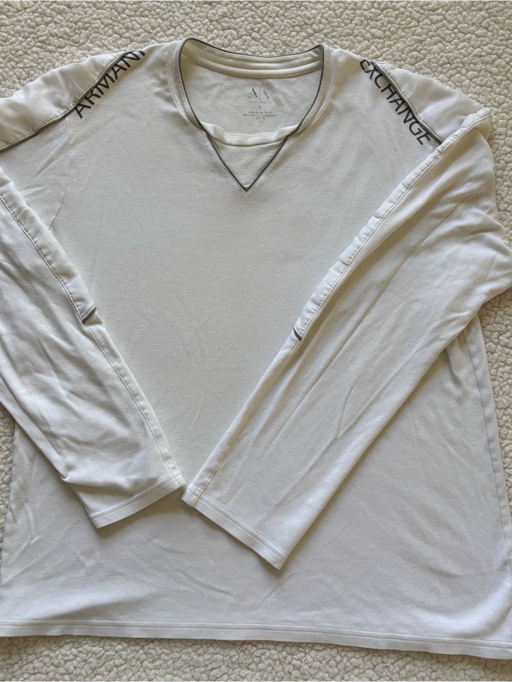 Armani Exchange White Contrast Trim V-Neck Long Sleeve T-Shirt Sz L Quietluxury